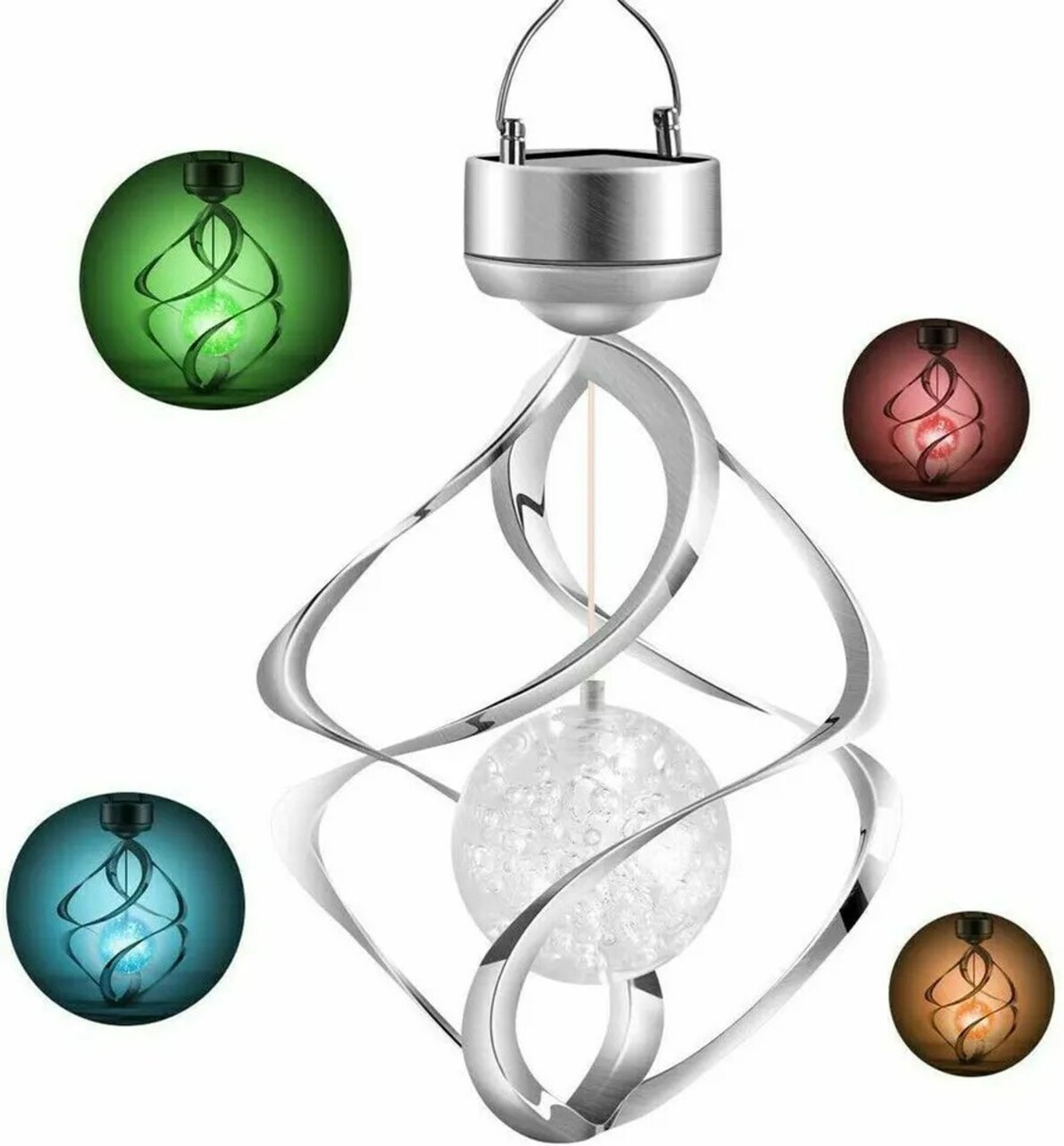 Solar Powered Wind Chimes LED Spiral Spinner Lamp Colour Changing Hanging Light
